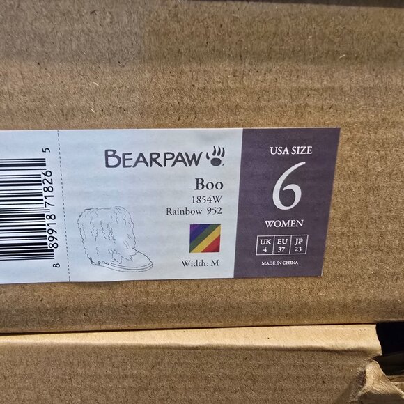 BEARPAW Boo Real Lamb Fur Lined Boots White / Rainbow Women's Size 6 NEW RARE - Picture 13 of 14